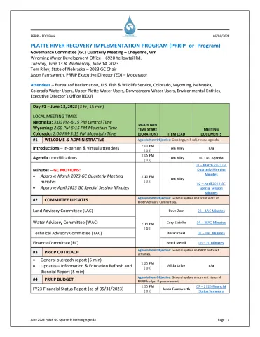 00 - June 2023 PRRIP GC Quarterly Meeting Agenda