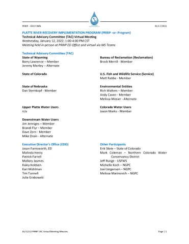 01-12-2022 PRRIP Technical Advisory Committee Meeting Minutes