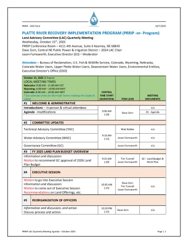 2025 October LAC agenda