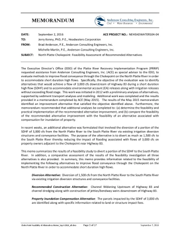 Anderson North Platte Chokepoint Feasibility Assessment Memo (September 2, 2016)