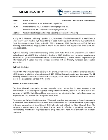 Anderson North Platte Chokepoint Updated Modeling and Mapping Memo (June 8, 2018)