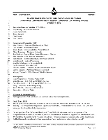 2010 October GC Conference Call Minutes