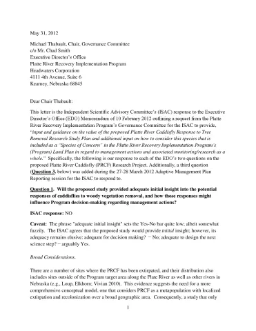 2012 ISAC Letter on Caddisfly