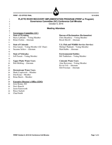 2016 October 6 GC Conference Call Minutes