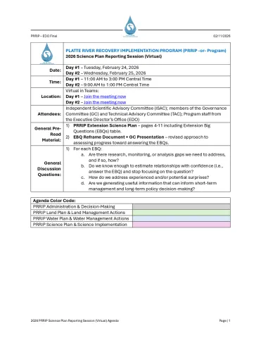 2026 PRRIP Science Plan Reporting Session Agenda