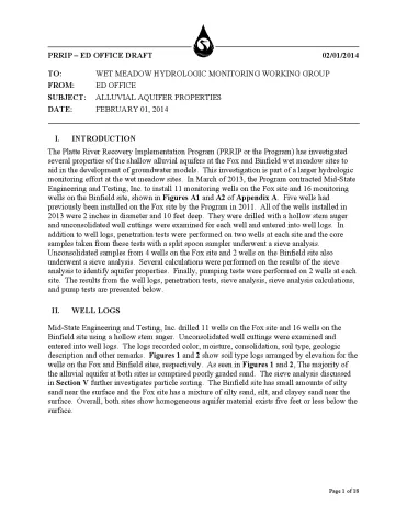 Wet Meadow Hydrology Study - Alluvial Aquifer Properties Memo