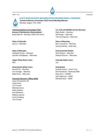 August 17 2020 PRRIP TAC Virtual Meeting Minutes Approved