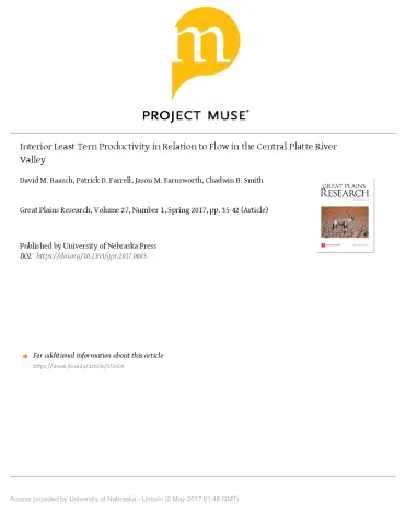 Interior Least Tern Productivity in Relation to Flow in the Central Platte River Valley