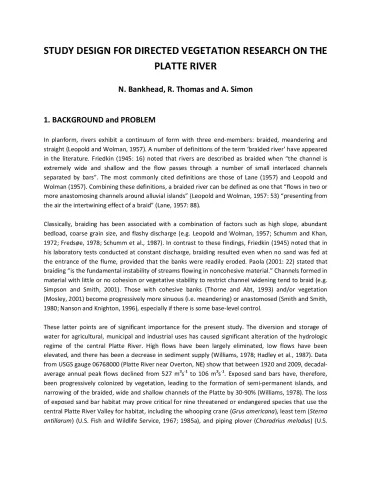 Study Design for Directed Vegetation Research on the Platte River