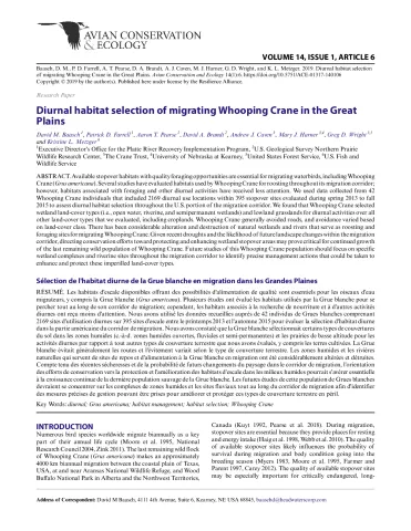 Diurnal habitat selection of migrating Whooping Crane in the Great Plains