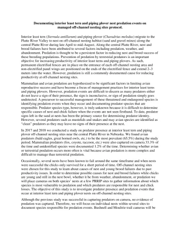 Documenting interior least tern and piping plover nest predation events on managed off-channel nesting sites protocol