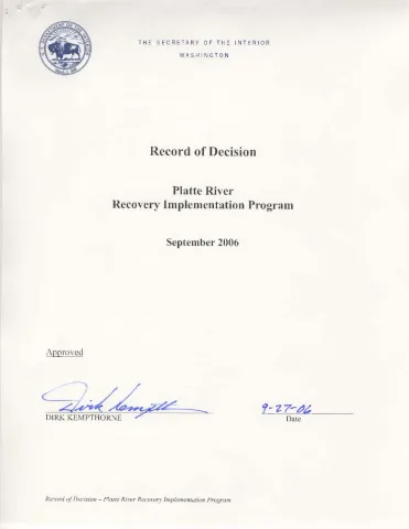Record of Decision - Platte River Recovery Implementation Program FEIS