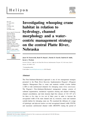 Investigating whooping crane habitat in relation to hydrology, channel morphology and a water-centric management strategy on the central Platte River, Nebraska