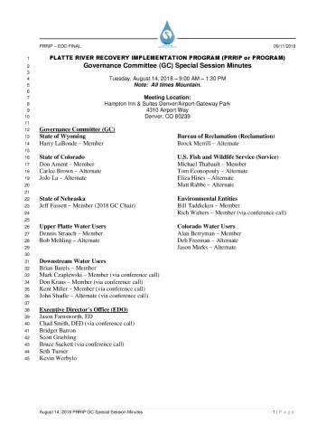 August 14 2018 GC Special Session Minutes