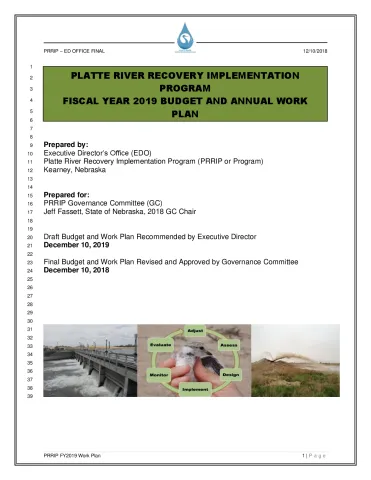 FY 2019 PRRIP Budget Work Plan