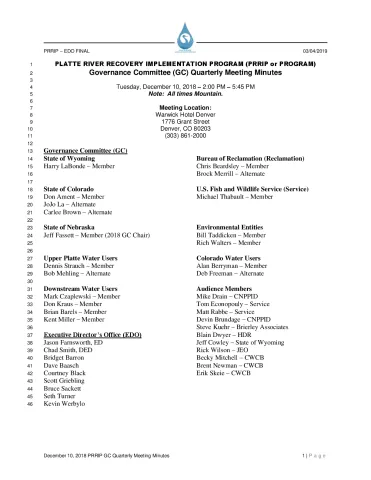 FINAL December 10 2018 PRRIP GC Quarterly Meeting Minutes
