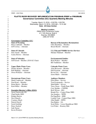 March 13-14 GC Quarterly Meeting Minutes