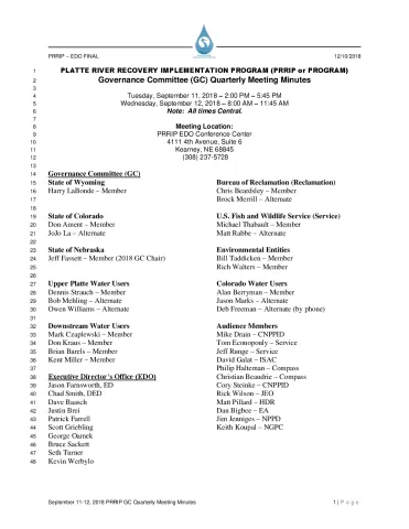 September 11-12 2018 GC Quarterly Meeting Minutes