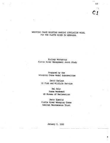Whooping Crane Roosting Habitat Simulation Model for the Platte River in Nebraska