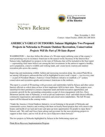 Press Release - America's Great Outdoors Highlights Two Nebraska Projects.pdf
