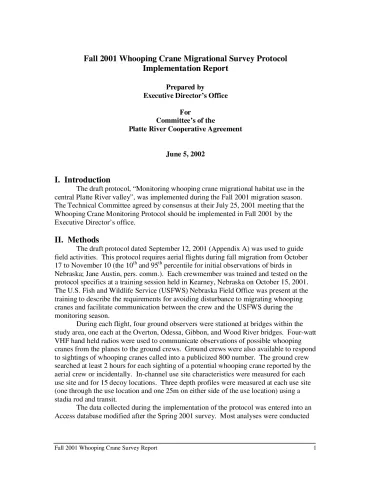 Fall 2001 Whooping Crane Migrational Survey Protocol Implementation Report