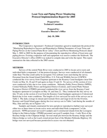 Tern and Plover Monitoring Protocol Implementation Report for 2005