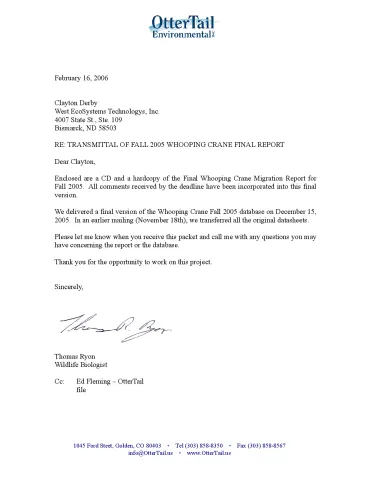 Implementation of the Whooping Crane Monitoring Protocol – Fall 2005