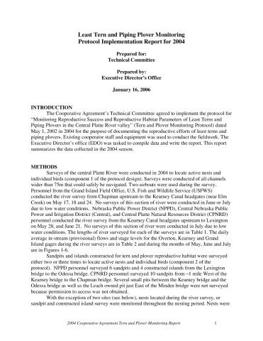 Tern and Plover Monitoring Protocol Implementation Report for 2004