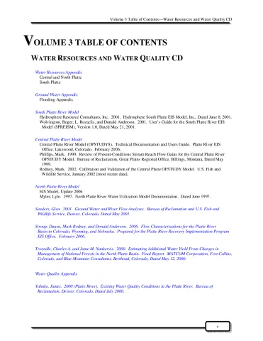 PRRIP FEIS Volume 3 Table of Contents: Water Resources and Water Quality CD