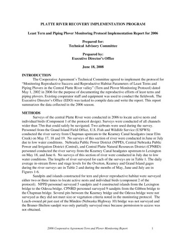 Tern and Plover Monitoring Protocol Implementation Report for 2006