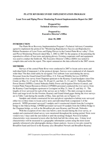Tern and Plover Monitoring Protocol Implementation Report for 2007