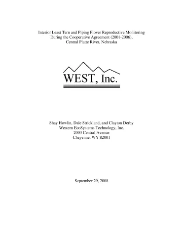 Interior Least Tern and Piping Plover Reproductive Monitoring During the Cooperative Agreement (2001-2006), Central Platte River, Nebraska