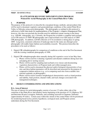 Protocol for Aerial Photography in the Central Platte River Valley