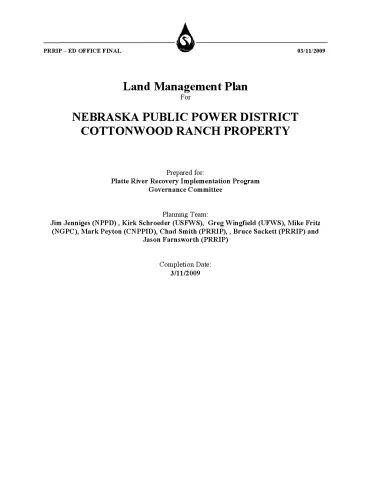 Land Management Plan for Nebraska Public Power District Cottonwood Ranch Property