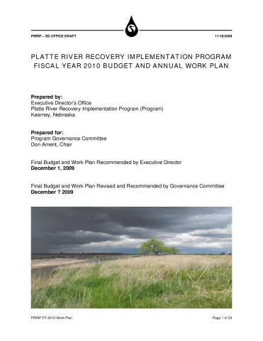 Platte River Recovery Implementation Program 2010 Budget and Work Plan