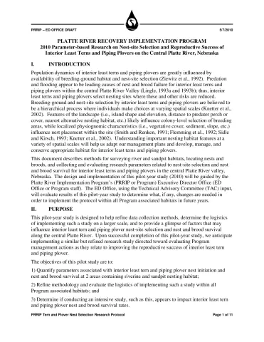 2010 Parameter-based Research on Nest-site tand Reproductive Success of Interior Least Terns and Piping Plovers on the Central Platte River, Nebraska