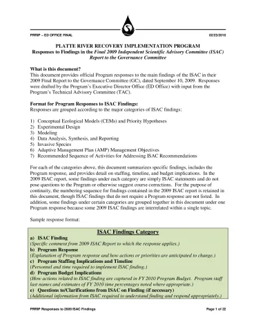 Response to Findings in the Final 2009 Independent Scientific Advisory Committee (ISAC) Report to the Governance Committee