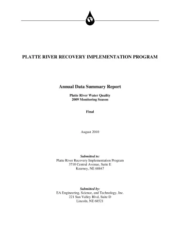 PRRIP Platte River Water Quality 2009 Monitoring Season Annual Data Summary Report