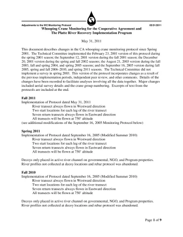 PRRIP Adjustments to Whooping Crane Monitoring Protocol, 2001-2011