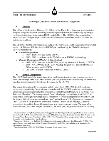 Hydrologic Condition Annual and Periodic Designations