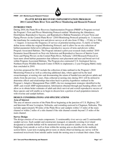 Monitoring the Abundance, Distribution, Reproductive Success, and Reproductive Habitat parameters of Least Terns and Piping Plovers on the Central Platte River (2011)