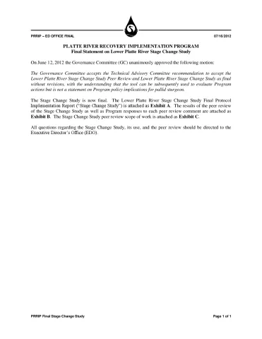 Lower Platte River Stage Change Study Final Protocol Implementation Report (FINAL)