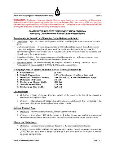 PRRIP Whooping Crane Minimum Habitat Criteria (DRAFT)