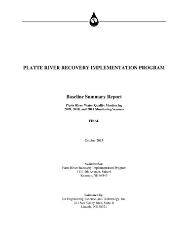 PRRIP Platte River Water Quality Monitoring 2009, 2010, and 2011 Monitoring Seasons-Baseline Summary Report