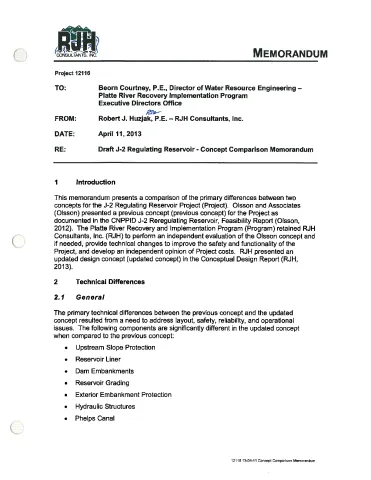 RJH Memo: Draft J-2 Regulating Reservoir-Concept Comparison Memo