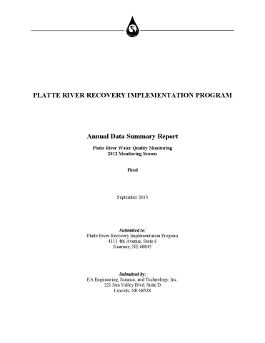 PRRIP Platte River Water Quality Monitoring 2012 Monitoring Season-Annual Data Summary Report