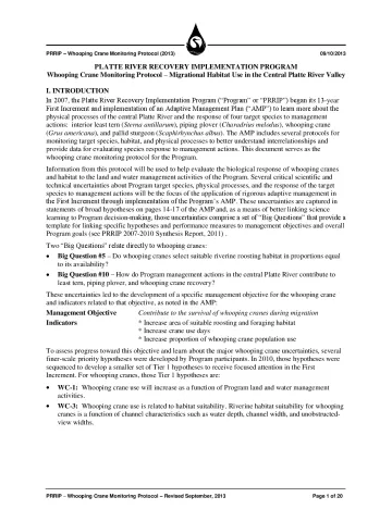 PRRIP Whooping Crane Monitoring Protocol – Migrational Habitat Use in the Central Platte River Valley (2013)