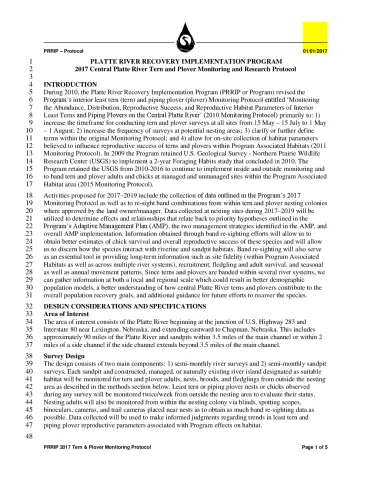 PRRIP 2017 Central Platte River Tern and Plover Monitoring and Research Protocol