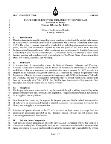 PRRIP Procurement Policy Updated 7/1/2021