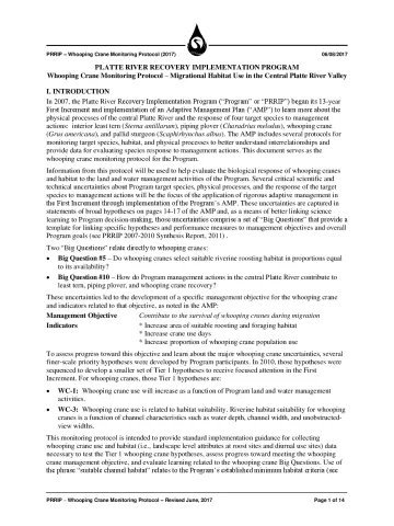 PRRIP Whooping Crane Monitoring Protocol – Migrational Habitat Use in the Central Platte River Valley-2017